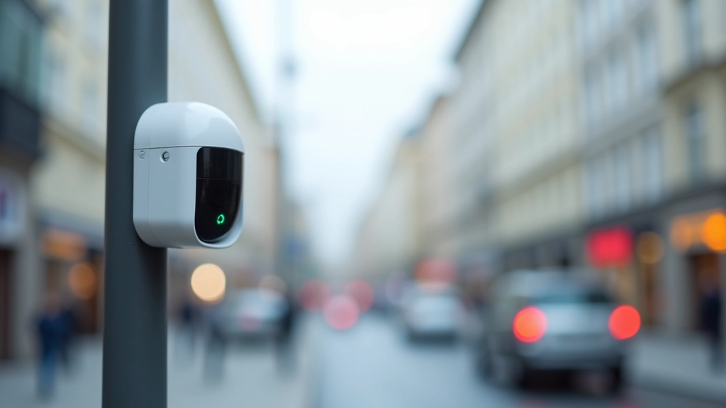 Sensoru tīkls uz ielas ar bezstieples savienojumu simboliem un datu pārradi